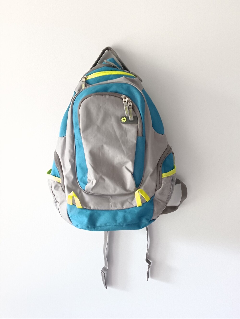 HP Laptop Padded Backpack Book Bag Multi Pocket Grey Blue Yellow